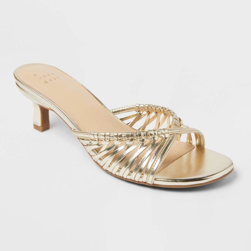Women's Clarisse Metallic Strappy Kitten Heels with Memory Foam - Gold 9.5